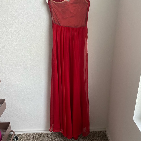 Red Evening Gown with Sheer Back and One Shoulder, Prom Pageant - Picture 2 of 8